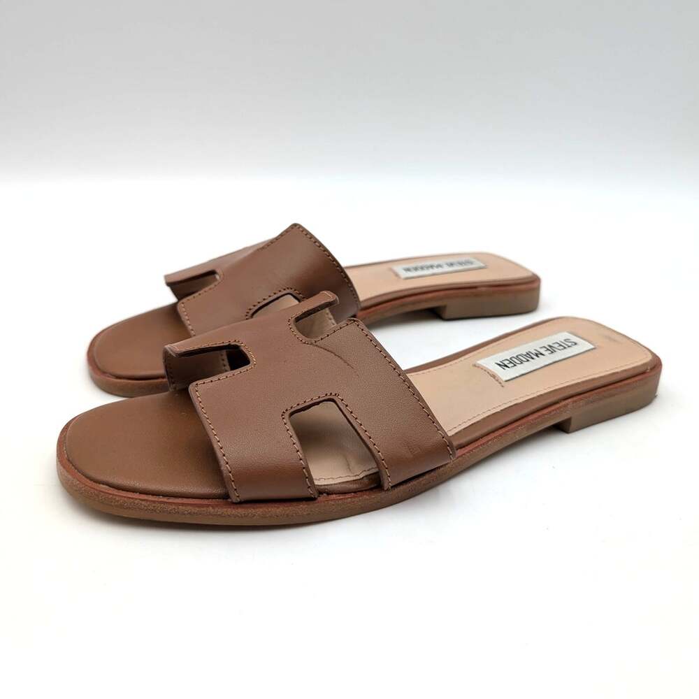 Steve Madden Hadyn Slide Sandals Women's Cognac Leather Size US6M EU36.5